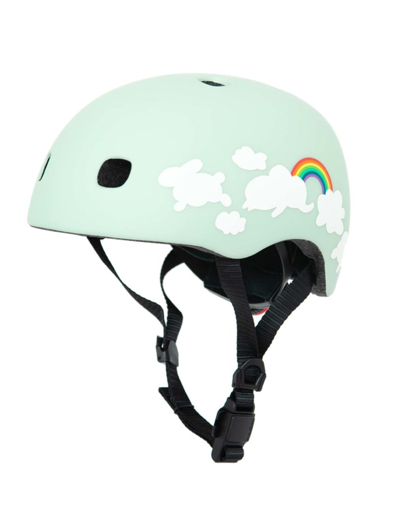 micro kids scooter bike helmet clouds front angle view