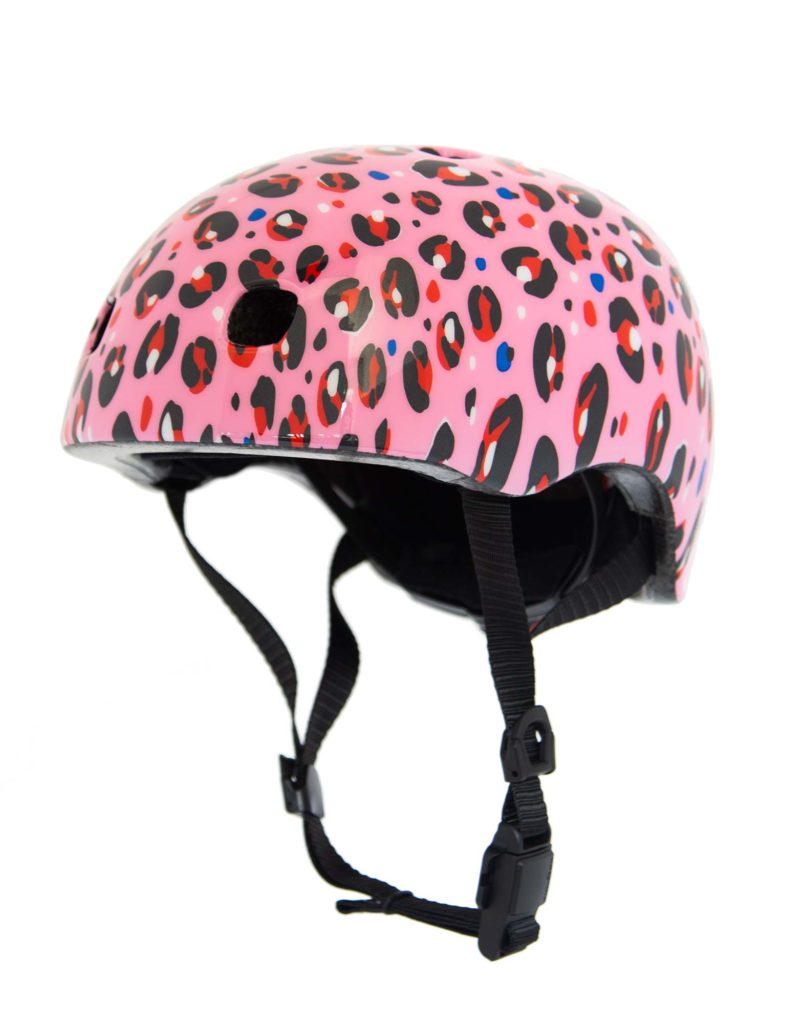 micro kids scooter bike helmet leopard front angle view