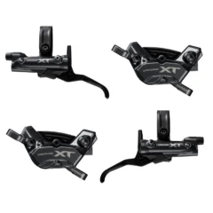 Shimano BR-M8220 Deore XT 4-Piston Brake Upgrade Kit with BL-M8200 levers, resin & metal pads, hoses, and mineral oil