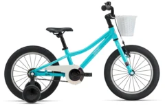Liv Adore 16 Aqua kids bike Perth – lightweight 16 inch girls bike with aluminium frame, training wheels and easy-to-use singlespeed design – available at George’s Bike Shop Balcatta.
