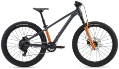 2026 Giant STP 24 kids mountain bike in Black Chrome with 24-inch wheels, 100mm suspension fork and dropper seatpost for youth trail riding